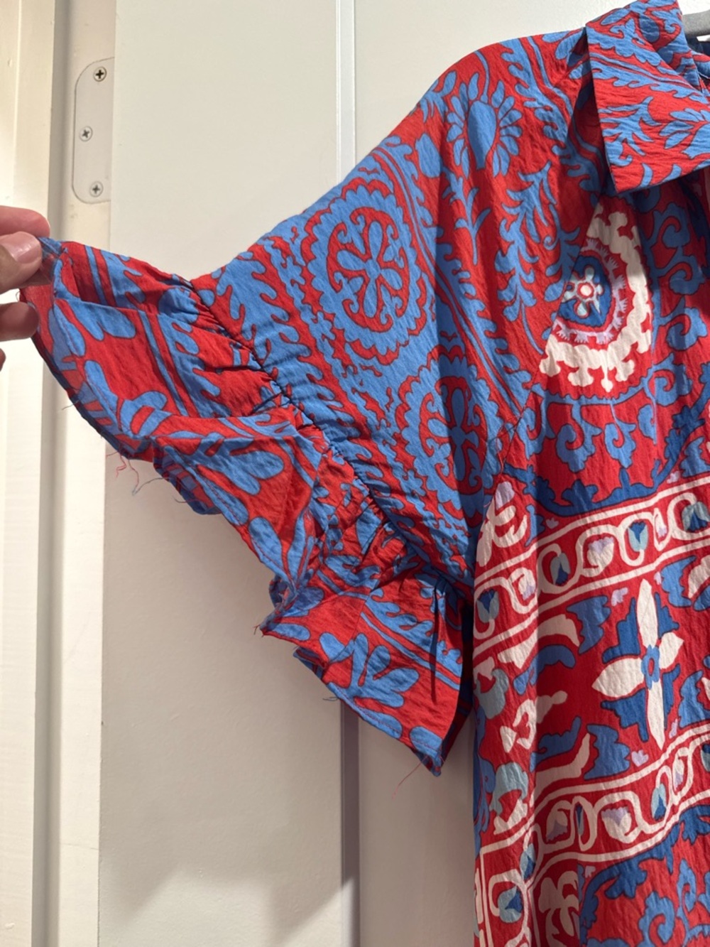 NWT Anthropologie Boho Red/ Blue Motif Midi Shirt Dress Size M - Picture 5 of 16